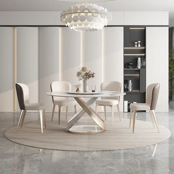 Круглый стол Rock домашний обеденный стол и стул с поворотным столом Современный простой и роскошный круглый обеденный стол в скандинавском стиле.