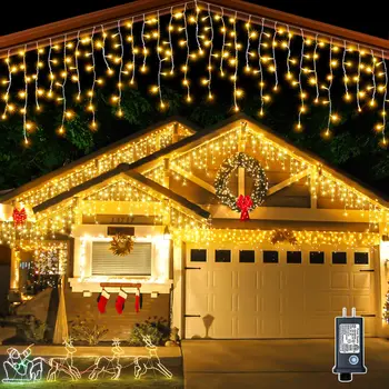 Рождественская Гирлянда Led Icicle Curtain Lights Outdoor 4M (W) * 0.6M (H) Белая Вспышка Fairy String Light Прозрачный Провод Новогодние Украшения