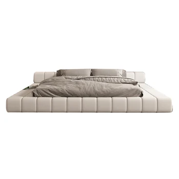 Итальянская чрезвычайно простая кожаная кровать легкая экстравагантная простая посадочная кровать в главной спальне карликовая кровать в японском стиле