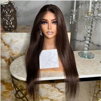 Темно-коричневый 26-дюймовый Бесклеевой парик с кружевом спереди 180% плотности для чернокожих женщин с волосами младенца Температура нагрева Ежедневно