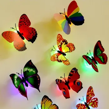 Горячее Предложение 3D Инновационное Светодиодное Освещение Красочные Наклейки На Стену С Бабочками Милая Бабочка Светодиодный Ночник Домашняя Комната Настенный Декор