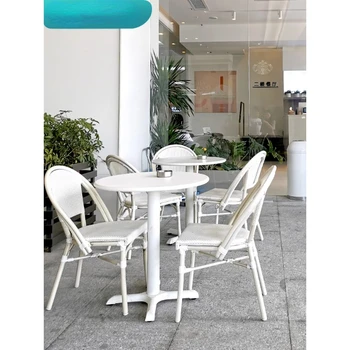 Индивидуальный уличный магазин белого чая с молоком, ресторанный маятник ins для отдыха знаменитостей онлайн, водонепроницаемый стул из ротанга на открытом воздухе на балконе.