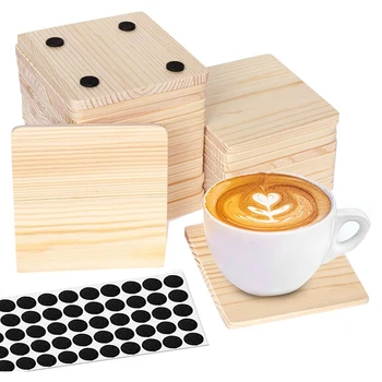 25 упаковок незаконченных деревянных подставок, 4-дюймовые деревянные подставки для поделок с нескользящими силиконовыми точками
