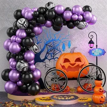 72шт Счастливый Хэллоуин Воздушный Шар Арка Гирлянда Комплект Фиолетовый Металлический Черный Латексный Шар Тема Вечеринки На Хэллоуин Воздушные Шары Украшения Поставки
