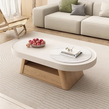 Белый эстетичный журнальный столик Для кухни, маленький овальный журнальный столик в минималистичном стиле из дерева, Ультранизкий Столикое украшение дома