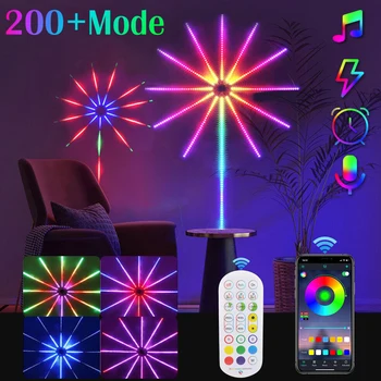 RGB светодиодные фейерверки, умная световая лента своими руками для вечеринки, Рождественское украшение 2023, Синхронизация звука музыки, дистанционное управление приложением Noel