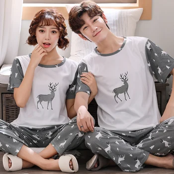 2023 Высококачественная хлопковая пижама из хлопка местного бренда Deer, удобная осенне-зимняя домашняя пижама для пары с мультяшным рисунком.