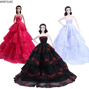 Модное многослойное кружевное свадебное платье для куклы Барби, наряды для вечеринок, одежда ручной работы, игрушки своими руками для детей