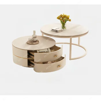 Кофейный столик с каменной плитой в кремовом стиле, гостиная, домашний Интернет, небольшая квартира знаменитостей, современная простая и легкая роскошь