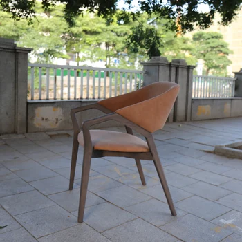Итальянское дизайнерское обеденное кресло, Кожаное кресло из массива дерева, Ресторанное обеденное кресло, Офисная мобильная мебель Silla Comedor Nordic