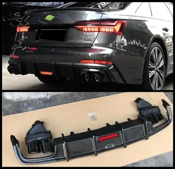 Спойлеры заднего бампера из углеродного волокна, Диффузор багажника и наконечники выхлопных газов для Audi A6 S6 SLINE C8 2019 2020 2021 2022