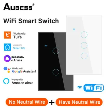 Tuya WiFi Smart Touch Switch 1/2/3/4 Gang Стандарт США Домашняя Настенная Кнопка Дистанционного Управления Умный Дом Работает С Alexa Google Home