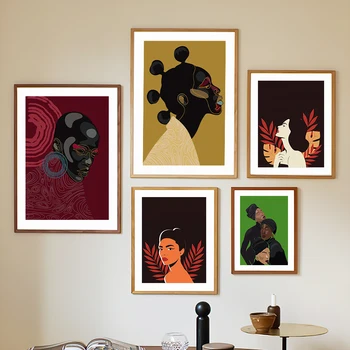 Чернокожая женщина Рисунок Холст плакат Модные женские фотографии для домашнего дизайна Безрамный современный домашний декор