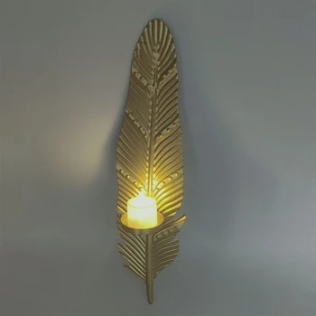 Декоративный золотой подсвечник Настенный подсвечник с металлическим листом Креативное украшение стены Подвесное бра для гостиной Спальни