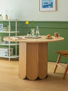 Круглый обеденный стол из массива дерева, креативный обеденный стол для дома японских интернет-знаменитостей, круглый стол для B & B