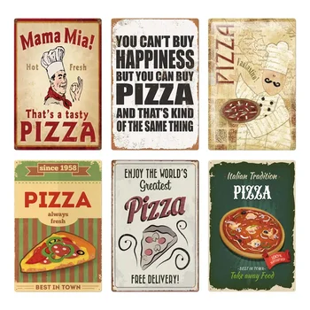 Жестяная табличка с надписью Pizza Zone Продовольственный магазин Винтажная Металлическая вывеска Декор стен для кафе Бистро ресторана Pizza Zone Декоративная металлическая пластина