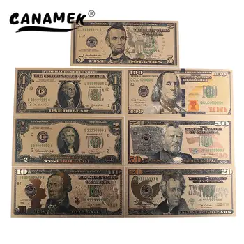 7 шт./компл. памятная золотая фольга, доллары США, бумажные деньги, коллекции банкнот