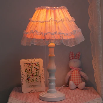 Декоративная лампа из ткани для торта, романтическая прикроватная лампа, кружевная садовая принцесса, регулировка света в спальне, розовая девочка-принцесса