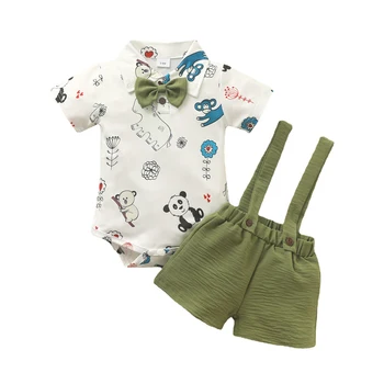 Комплект для новорожденных на 3-18 месяцев, комбинезон с короткими рукавами и рисунком животных, подтяжки, костюм джентльмена для мальчика из двух предметов