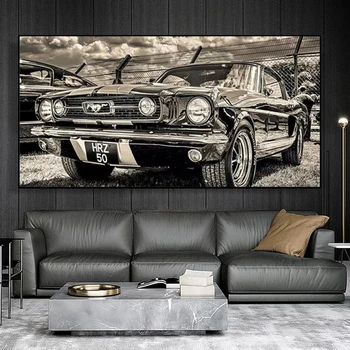 Спортивный автомобиль Ford Mustang 1965 года выпуска, картины на холсте, художественные плакаты и принты, настенные рисунки для домашнего декора гостиной