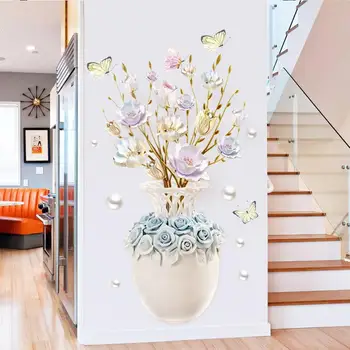 Наклейки на стены, тисненые обои для спальни в цвет вазы с цветами, Креативный самоклеящийся водонепроницаемый плакат эстетического декора спальни