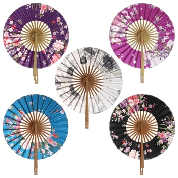 Карманный складной веер с японским цветком, круглый подарок для вечеринки