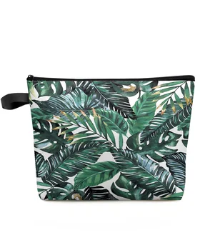 Тропическое растение, банановый лист, зеленая Дорожная косметичка большой емкости, Портативная сумка для хранения макияжа, женский водонепроницаемый пенал
