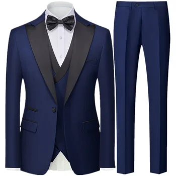 Мужской приталенный костюм в британском стиле, комплект из 3 предметов, куртка, жилет, Брюки, Мужской деловой джентльмен, высококачественное платье на заказ, Блейзеры, пальто M-5XL