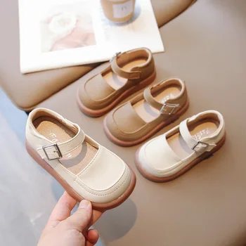 Весенне-осенние детские кожаные туфли Mary Janes с толстой подошвой, модные детские тонкие туфли принцессы, нескользящие