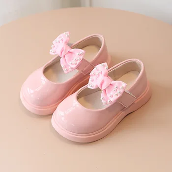 Весенняя обувь из искусственной кожи Для девочек, новые детские тонкие туфли с бантом, детская повседневная обувь с мягкой подошвой, дышащая G684