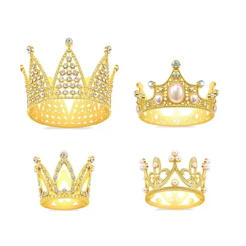 4 шт., Золотая корона, топпер для торта, украшения для торта в виде короны принцессы на День рождения, свадьбу, вечеринку и корону для душа ребенка