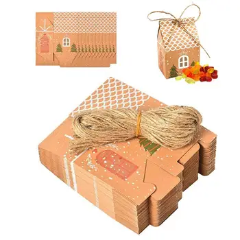 Крафт-коробка для подарка, 50 шт., мини-складная Рождественская бумажная коробка со шпагатом, Рождественские украшения для конфет, печенья, шоколадных ожерелий.