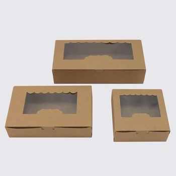50шт Коробок для тортов и упаковки Коробка из Крафт-бумаги с окошком Коробка для упаковки кексов Подарочные коробки для домашней вечеринки с печеньем ручной работы
