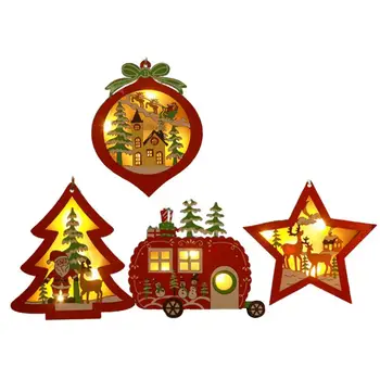 Деревянные украшения для Рождественской елки, Светящиеся Украшения для рождественской елки, Аксессуары для рождественской сцены, Украшения для елки на праздник
