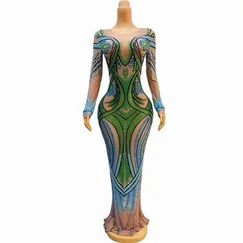 Европейская и американская мода, Цветная ручная работа, перспективное вечернее платье с водяными бриллиантами, длинная юбка для вечеринки C251