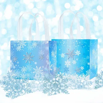 2шт Рождество, голубая снежинка, мир льда и снега, зима, красивая бездонная нетканая сумка-тоут