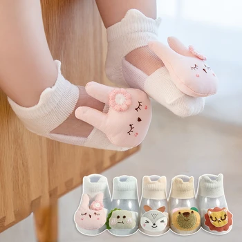 Корейская милая мультяшная кукла-животное, детские короткие носки до щиколотки, летние домашние чулки из тонкой сетки для мальчиков и девочек, новорожденный младенец