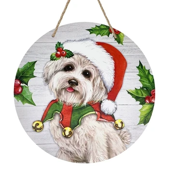 Рождественская собака, деревянная вывеска, венок, украшение для входной двери, настенное украшение, праздничный подарок