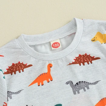 Одежда Для маленьких мальчиков, топы с короткими рукавами и шорты с принтом динозавра, комплекты одежды из 2 предметов