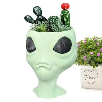 Скульптура из смолы, цветочный горшок, водонепроницаемый и универсальный Цветочный горшок с лицом инопланетянина, Комнатные растения для коридора, сада и двора