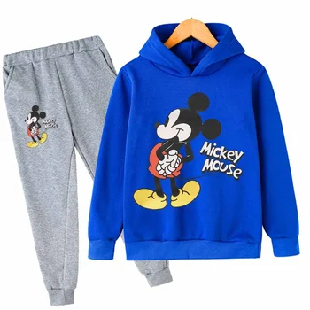 Комплекты одежды для малышей с Микки Маусом, детский костюм для мальчиков от 1 до 14 лет, спортивные костюмы с Микки Маусом, детские спортивные костюмы, Толстовки, Топ, брюки, комплект из 2 предметов