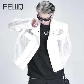 FEWQ, открытые мужские куртки, персонализированный воротник-стойка, пуговицы в стиле пэчворк, Однотонное мужское короткое пальто, нишевый дизайн, Весна 24B2897