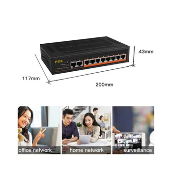 10 Портов POE-Коммутатора 100 Мбит/с Ethernet Smart Switch 8 PoE + 2 Восходящих Канала Office Home Network Hub Адаптер для IP-Камеры-US Plug