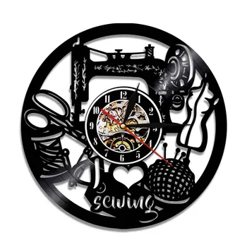 Настенное искусство для шитья Виниловая пластинка Настенные часы Швейная машинка Настенные часы Художественное Хобби Декор гостиной Настенные часы Подарок для девочки-шитья