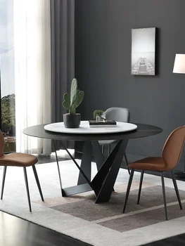 Сочетание итальянского минималистичного круглого обеденного стола и стула, современный простой обеденный стол для ресторана на 6 персон, каменная плита