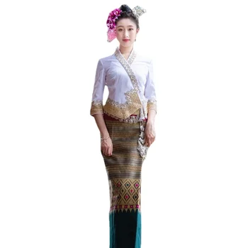 Традиционная одежда Таиланда для женщин, топы, блузки, юбки, Тайские платья, костюмы, Азиатская одежда в винтажном стиле