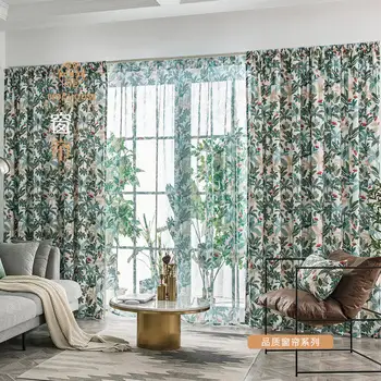 Современный стиль, белые и зеленые шторы для спальни, оконные дверные шторы с рисунком пальмовых листьев, тропические шторы, шторы для гостиной