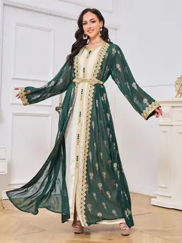 новое Арабское Вечернее Платье Abaya, Женский Комплект из 2 частей, Исламская Одежда, Пояс, Кружевная Лента, Кафтан, Vestidos, Макси, Элегантный Кафтан