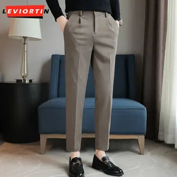 Мужские повседневные брюки осенне-зимняя толстая корейская версия, трендовые буйные красивые облегающие деловые универсальные костюмные брюки