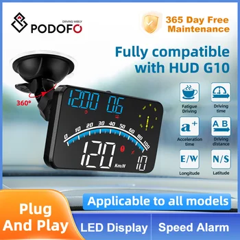 Podofo Цифровой спидометр Универсальный автомобильный GPS-дисплей HUD Head Up с сигнализацией о превышении скорости в милях/ч
